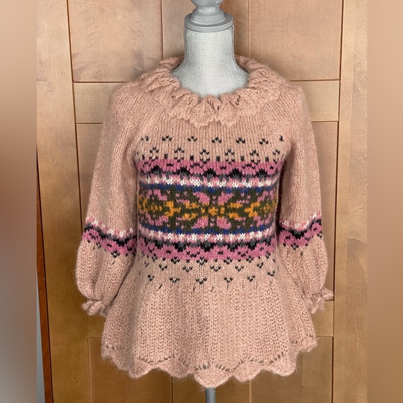 Moschino Sweaters - MOSCHINO Cheap & Chic Pink Mohair Blend Patterned Knit Sweater EUC Size 10 US